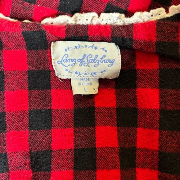 Lanz Of Salzburg Buffalo Plaid Flannel Nightgown Size Large Red Black Buttons - Picture 6 of 7